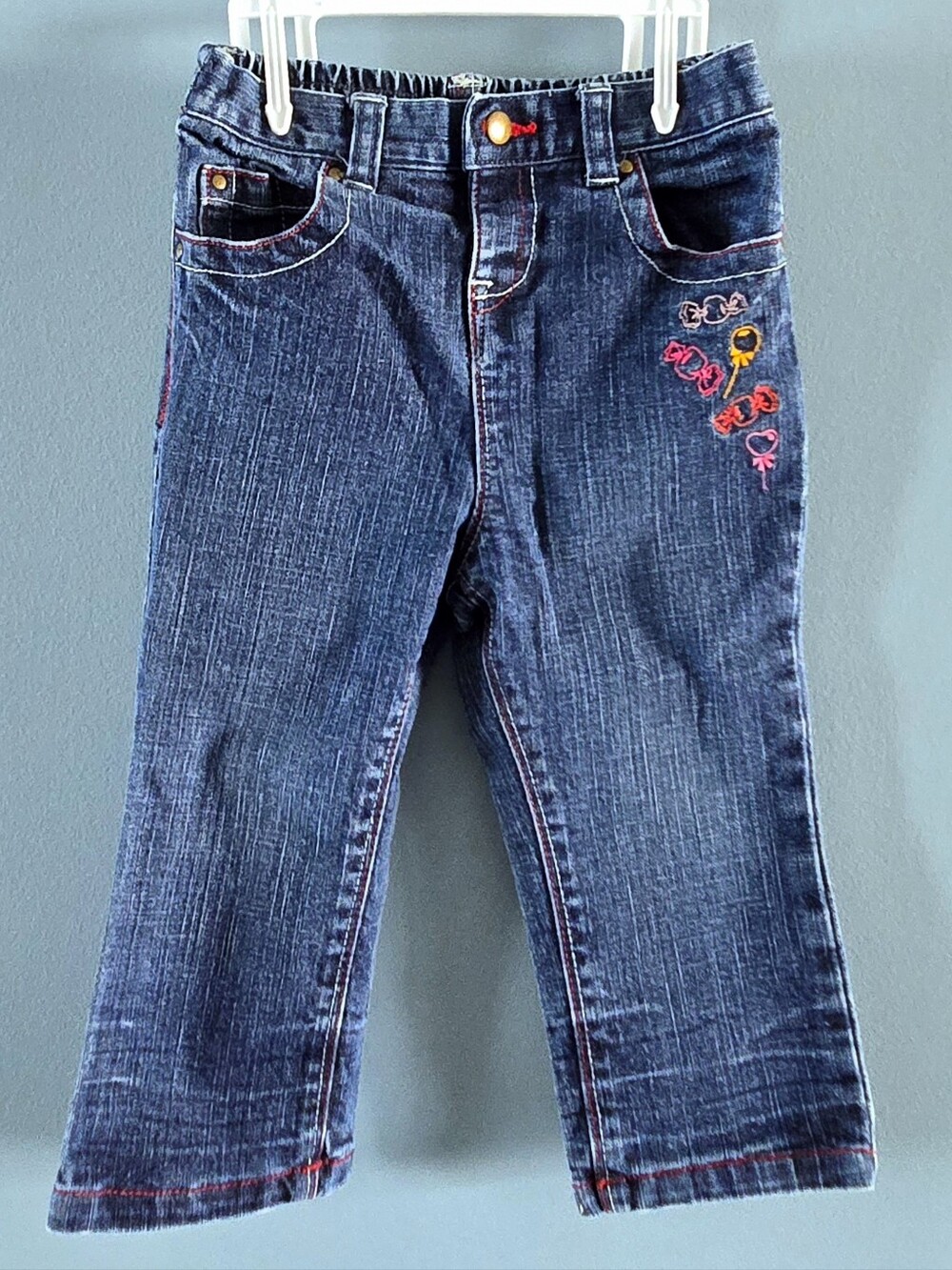 Vintage JF Girls' Dark Blue Denim Jeans with Embroidered Accents 18-24m